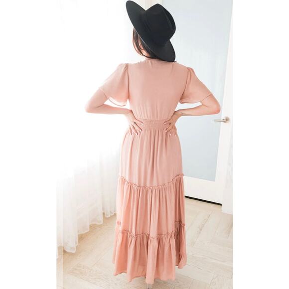 NWT Pink Mikarose Boho Whimsical Tiered V-Neck Maxi Dress- Size Large - Picture 5 of 9